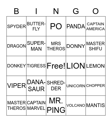 KUNG FU NAMES Bingo Card