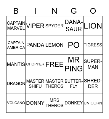 KUNG FU NAMES Bingo Card