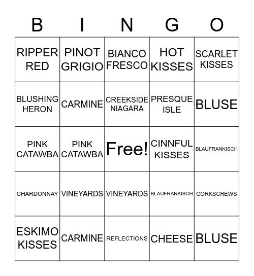 WINE BINGO Card