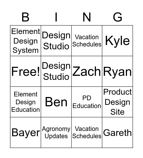 Team Meeting Bingo Card