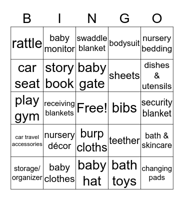 Baby Shower BINGO Card