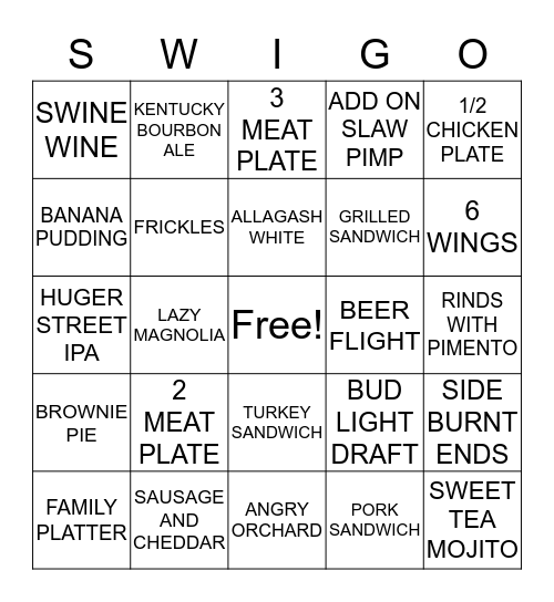 SWIGO 6/8/18  Bingo Card