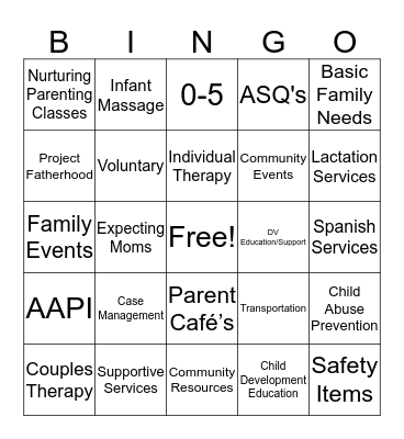 Partnerships For Families Bingo! Bingo Card