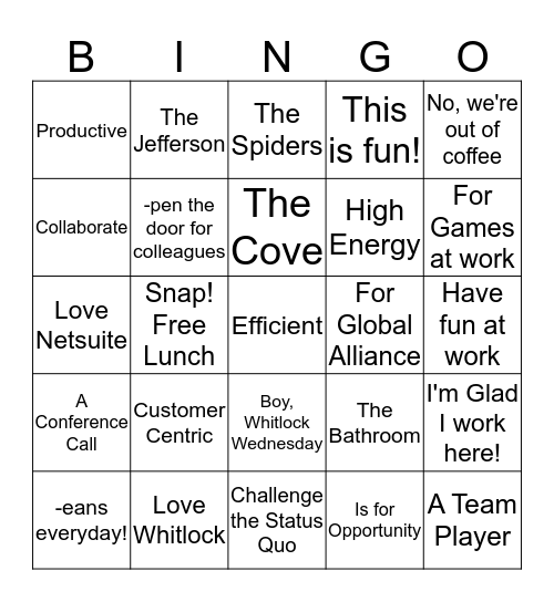 Whitlock Lingo Bingo Card