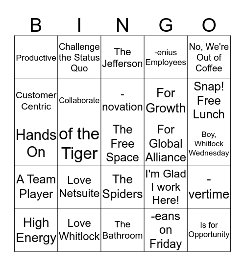 Whitlock Lingo Bingo Card