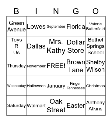 Capital Letter Words Bingo Card