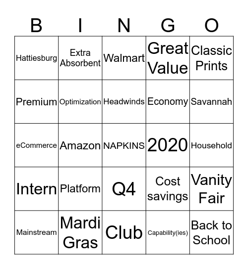 NAPKINS QBR Bingo Card