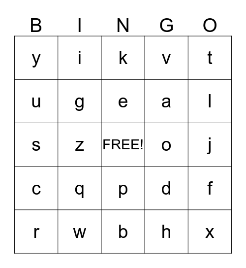 Alphabet Bingo Card