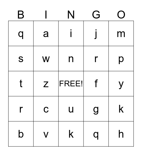 Alphabet Bingo Card