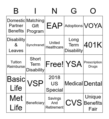 2018 US Special & Unique Benefits Fair  Bingo Card