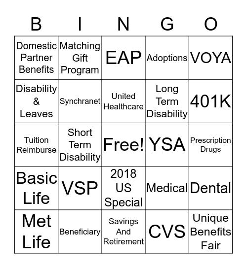 2018 US Special & Unique Benefits Fair  Bingo Card