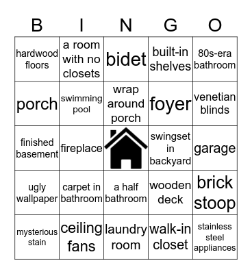 HOUSE HUNTING - 9/9/18 Bingo Card