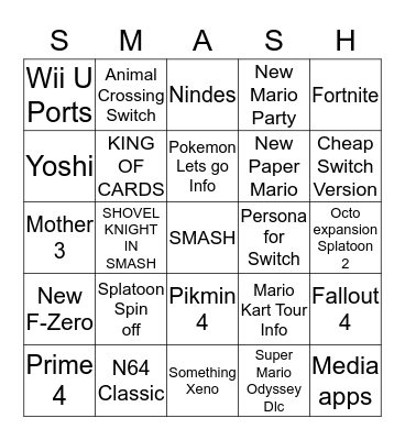 Nintendo E3  Bingo Card