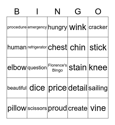 My Words to Learn Bingo Card