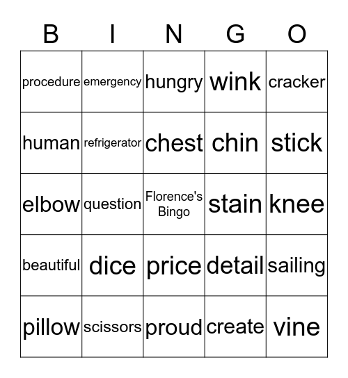 My Words to Learn Bingo Card