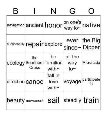 A Canoe is an Island Bingo Card