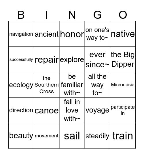 A Canoe is an Island Bingo Card