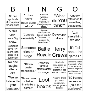 E3 Bingo Card
