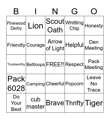 Cub Scout BINGO Card