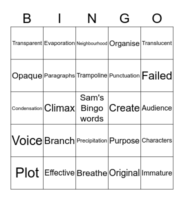 My Bingo by Sam Qu Bingo Card