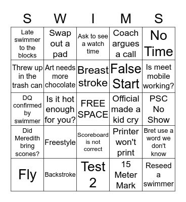 PSC Swim Bingo Card