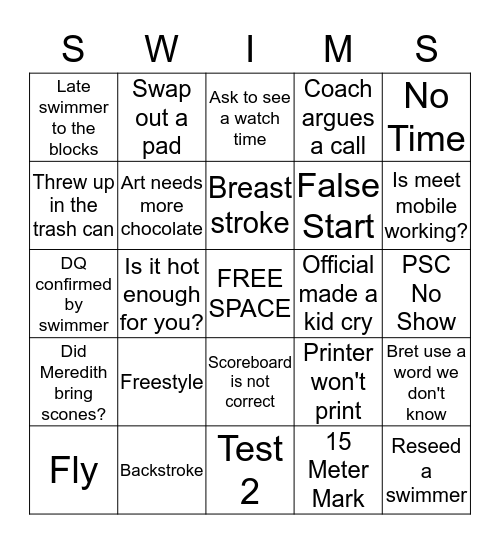 PSC Swim Bingo Card