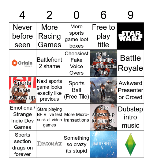 EA E3 Bingo Card Bingo Card
