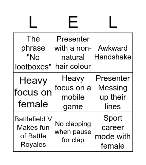 E3  Bingo Card