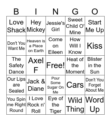 80's- Name the Song Bingo Card