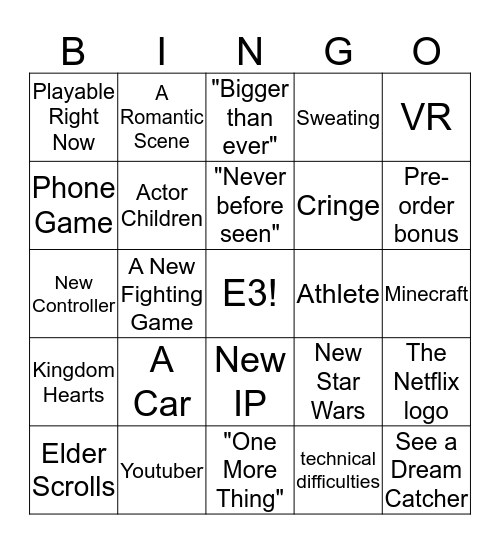 E3 Bingo Card