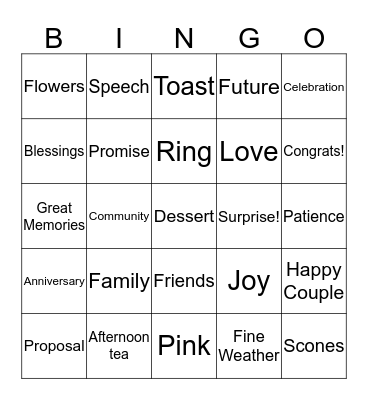 Ethan & Lynette's Engagement Party Bingo Card