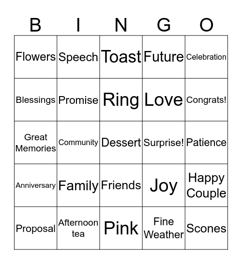 Ethan & Lynette's Engagement Party Bingo Card