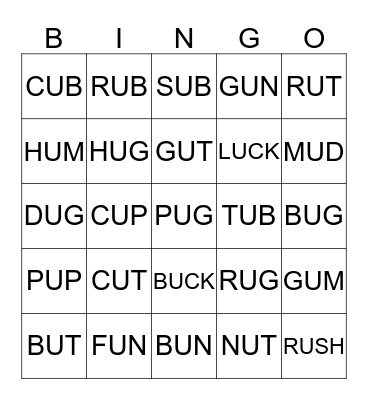 SIGHT WORD BINGO - SHORT U Bingo Card