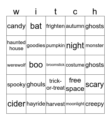 Halloween Bingo Card
