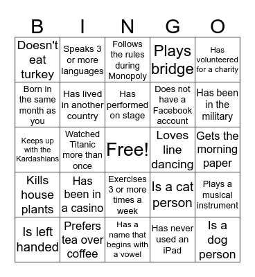 Human Bingo Card