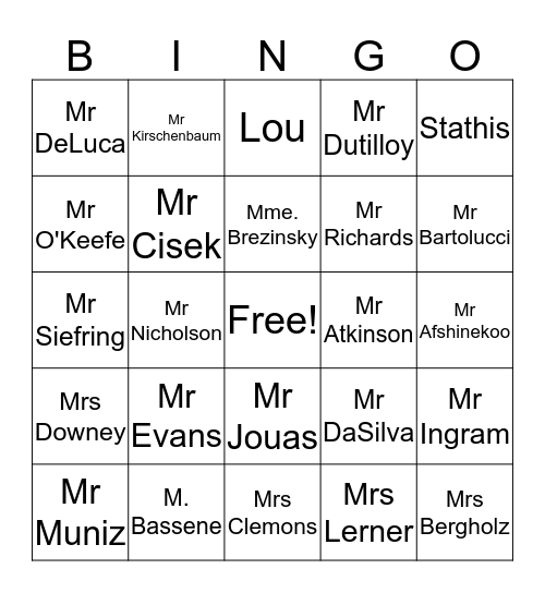 UNIS Teacher Bingo Card