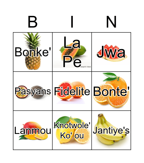 Fruit of the Spirit Bingo Card