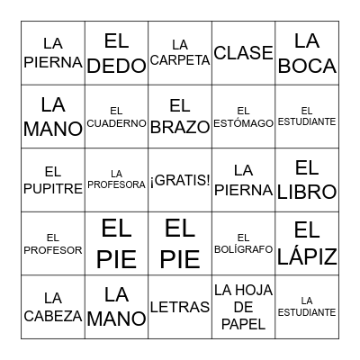 Palabras en español  Bingo Card