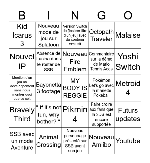 NINTENDO E3 2018 Bingo Card