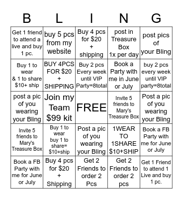 MARY'S VIP BLINGO  Bingo Card