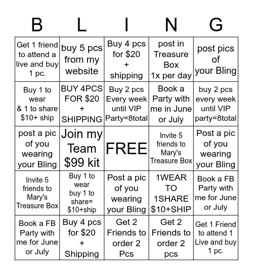 MARY'S VIP BLINGO  Bingo Card