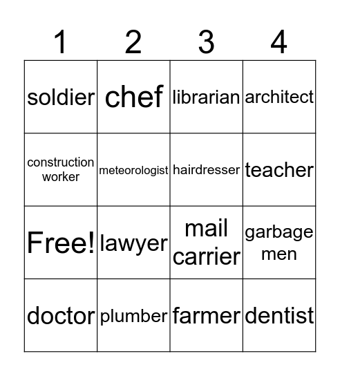 Community Helper Bingo Card