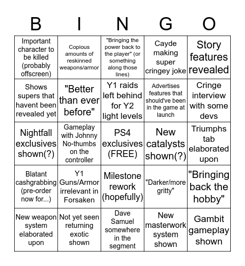 Bungie Section @ E3 Bingo Card