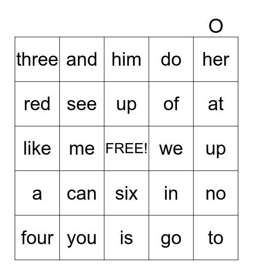 Sight Words 1 - 7 Bingo Card