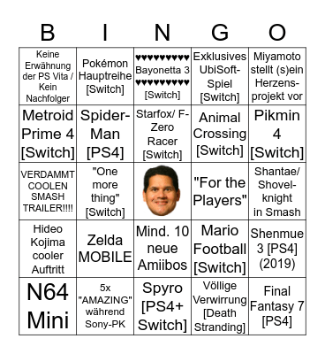 E3 - Nintendo & Sony Bingo Card