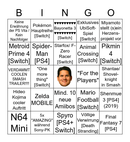 E3 - Nintendo & Sony Bingo Card