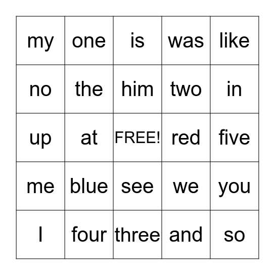 Sight Word 1 - 7 Bingo Card