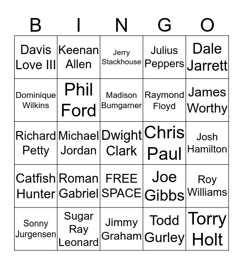 Homegrown Talent Bingo Card