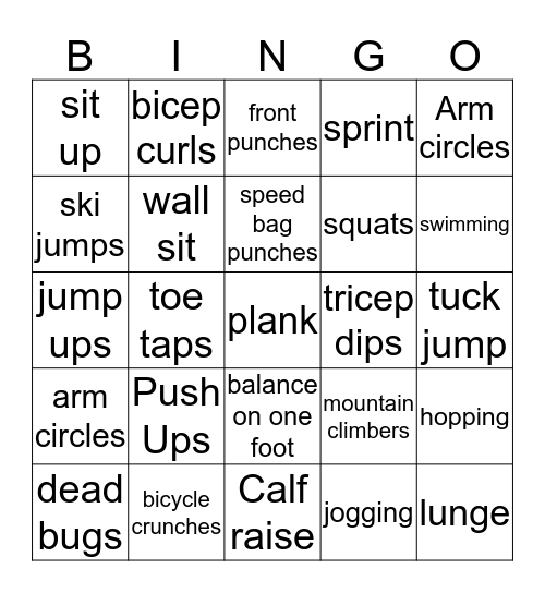 8-12 Year olds Bingo Card