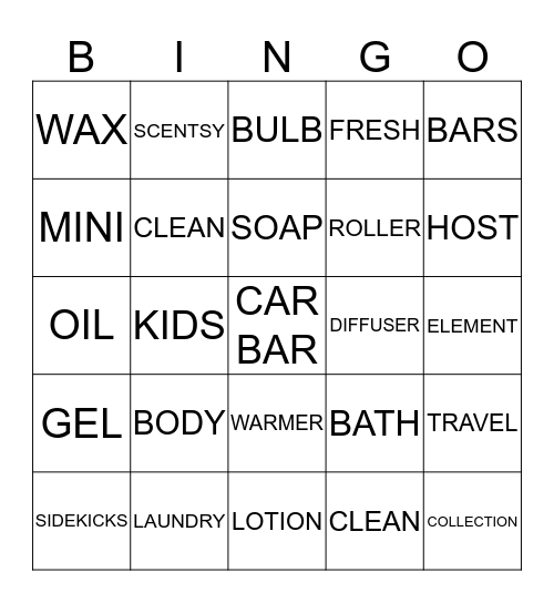 SCENTSY BINGO Card